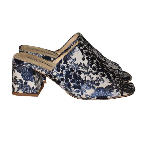JEFFREY CAMPBELL $150 Perpetua Brocade Mules in Blue/Ivory Size 7.5 - Picture 3 of 6